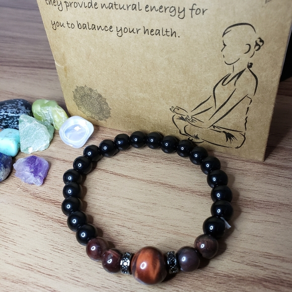 TIGER EYE BRACELET WITH BLACK ONYX BEADS FOR MEN AND WOMEN - Picture 4 of 11